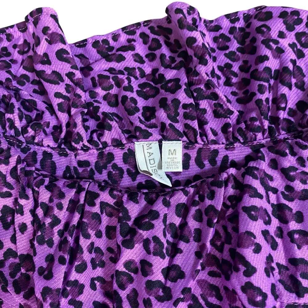 Madison purple black cheetah‎ print ruffle layered tank SIZE M - Picture 2 of 5